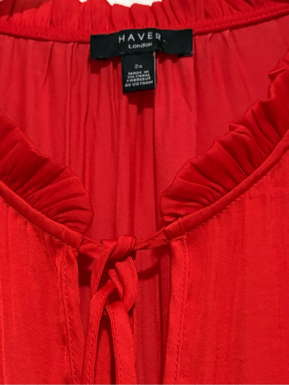Red Tie-Neck Blouse With Ruffle Trim - Picture 4 of 4